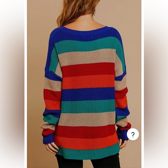 NWT Umgee Striped Oversize lightweight Pullover Sweater Sz L New - Picture 2 of 12
